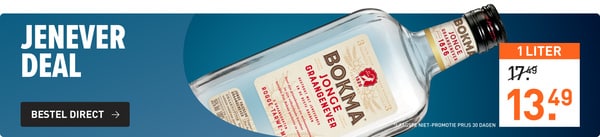 Bokma jenever 1 Liter van &euro;17.49 voor&nbsp;&nbsp;&euro;13.49&nbsp;